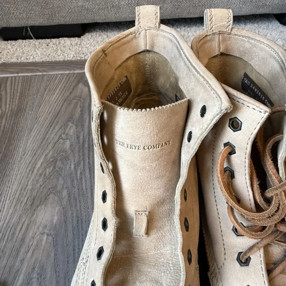 Frye Phillip Lug Workboot 87828 Mens 11.5 D Cement Leather Lace Up Boots